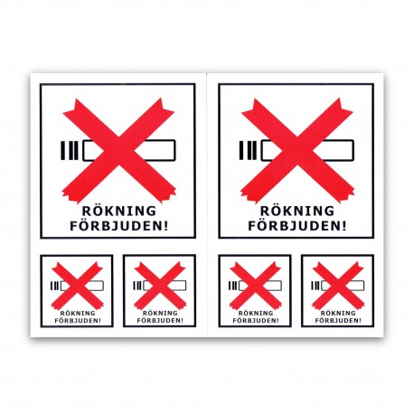 Rökning Förbjuden Dekaler / Stickers 6st