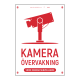 Kameraövervakningsskylt vit röd med vår egen design - A4-storlek