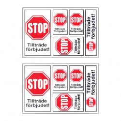 STOP Tillträde Förbjudet-dekaler (2 st 8 x 12 cm ark) - klister baksida